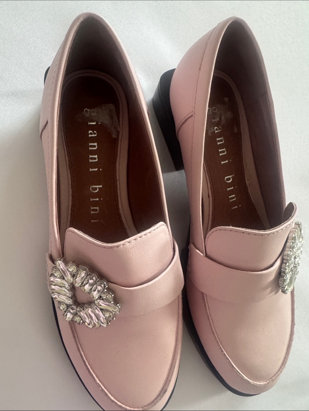 Gianni Bini Blush Pink Crystal-Buckle Loafers